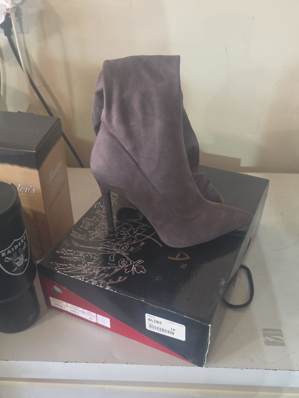 Liliana Over-the-Knee Pointed Stiletto Boot in Taupe Suede